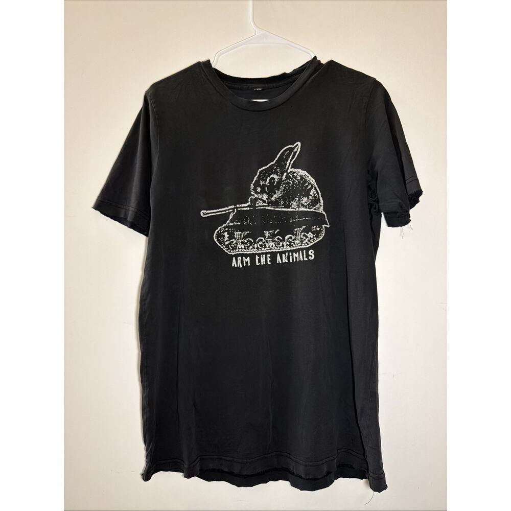 arm the animals Womens T Shirt Black Size Large Torn Look Vintage
